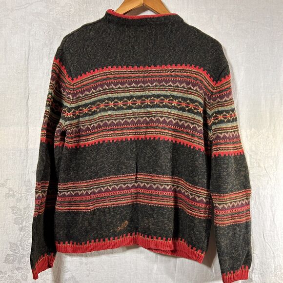 Vintage Tiara Sweater Medium Gray Red Mock Neck Long Sleeve Pullover Stripes - Picture 1 of 12